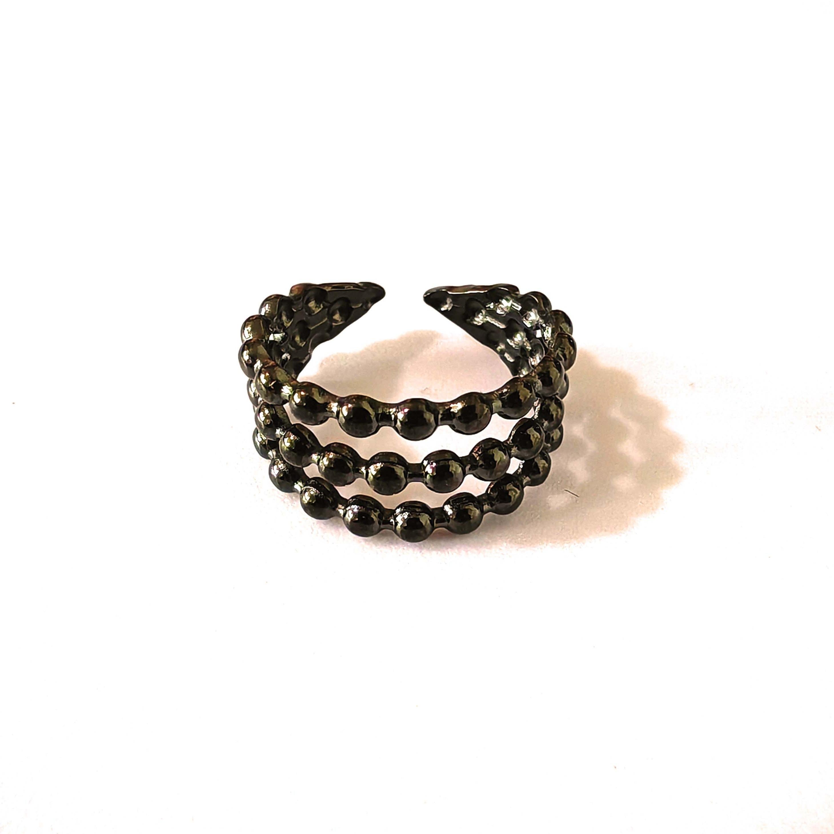 Triple Layer Hollow Bead Stainless Steel Ring